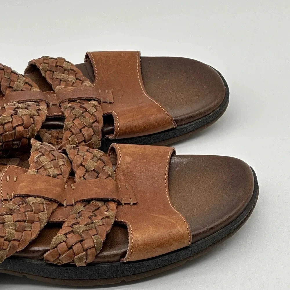 RJ COLT Vintage‎ Mens Brown Leather Slip On Sandals Braided Leather Size 12